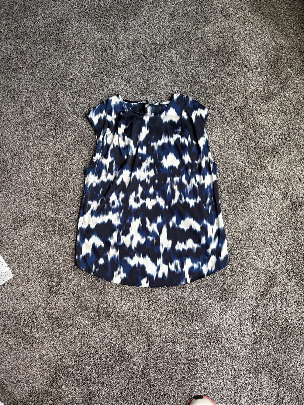 Express Navy and White Printed Cap-Sleeve Top